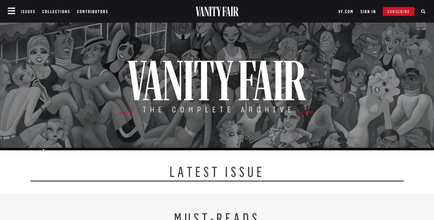 Screenshot of Vanity Fair Archive