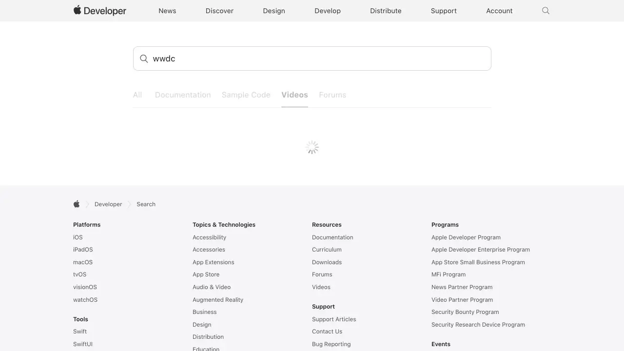 Screenshot of Apple Developer Search