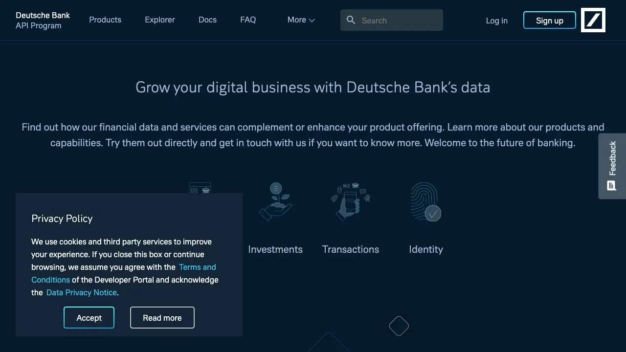 Screenshot of Deutsche Bank Developer Portal