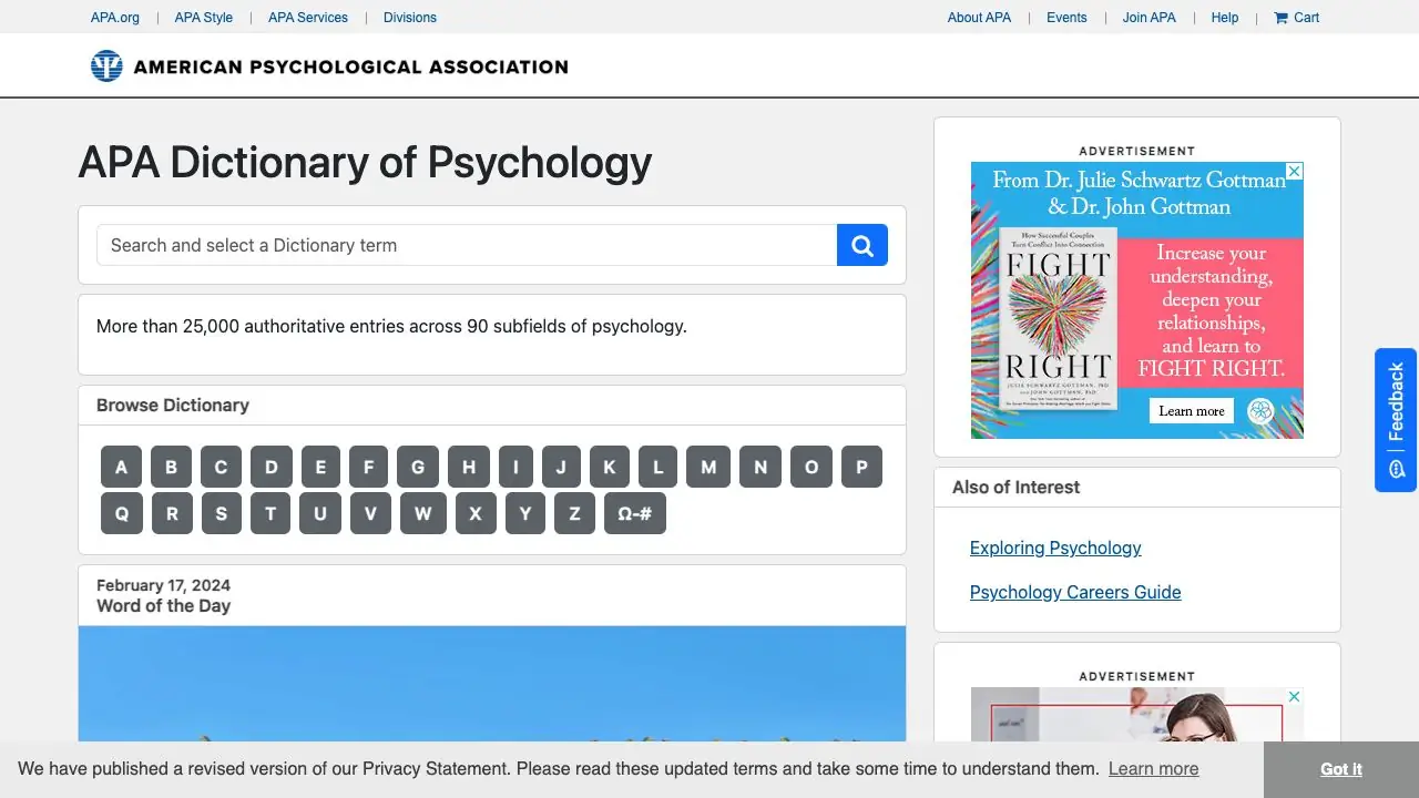Screenshot of APA Dictionary of Psychology