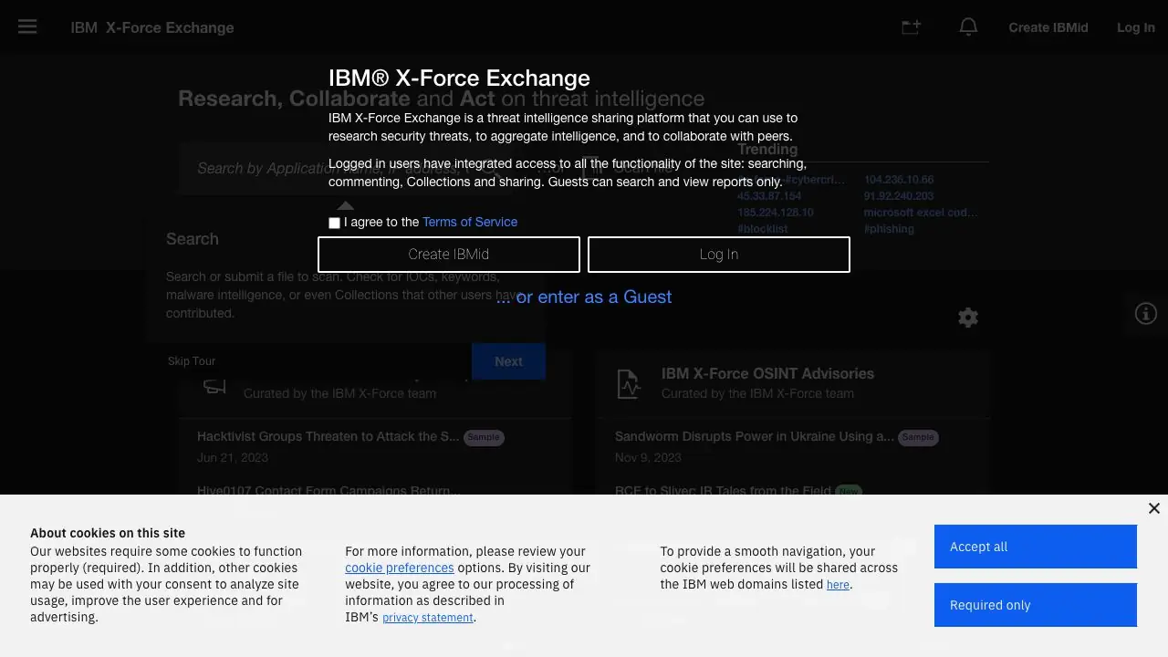 Screenshot of IBM X-Force Exchange