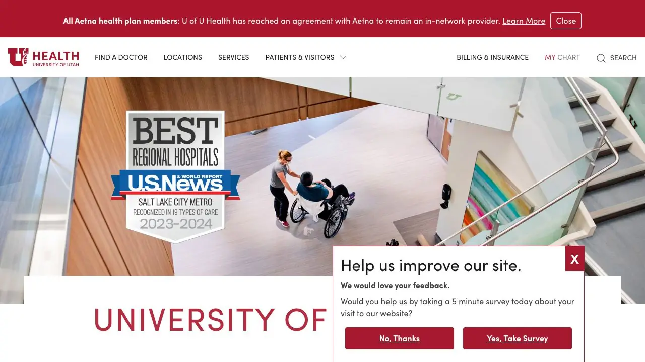 Screenshot of University of Utah Health