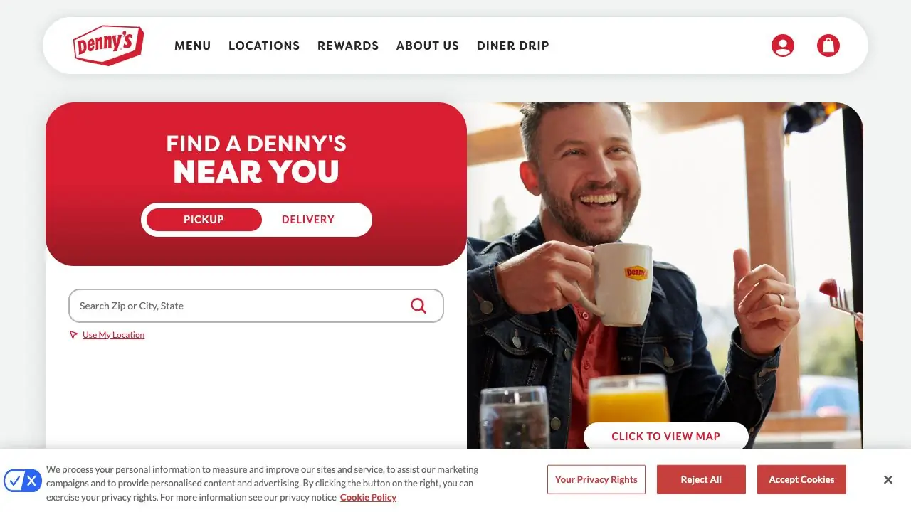 Screenshot of Denny's Online Ordering