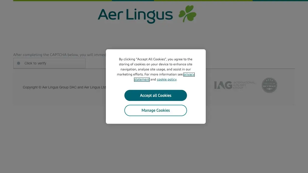 Screenshot of Aer Lingus