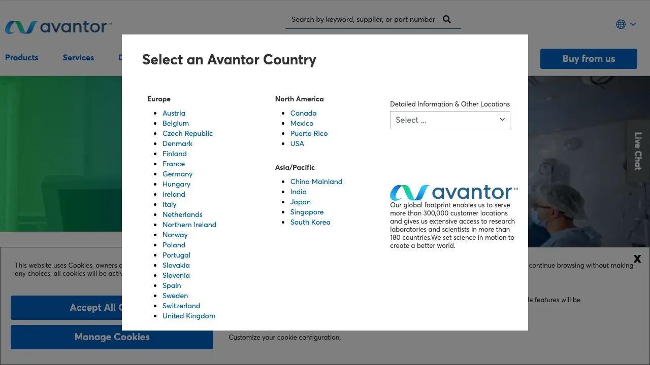 Screenshot of Avantor