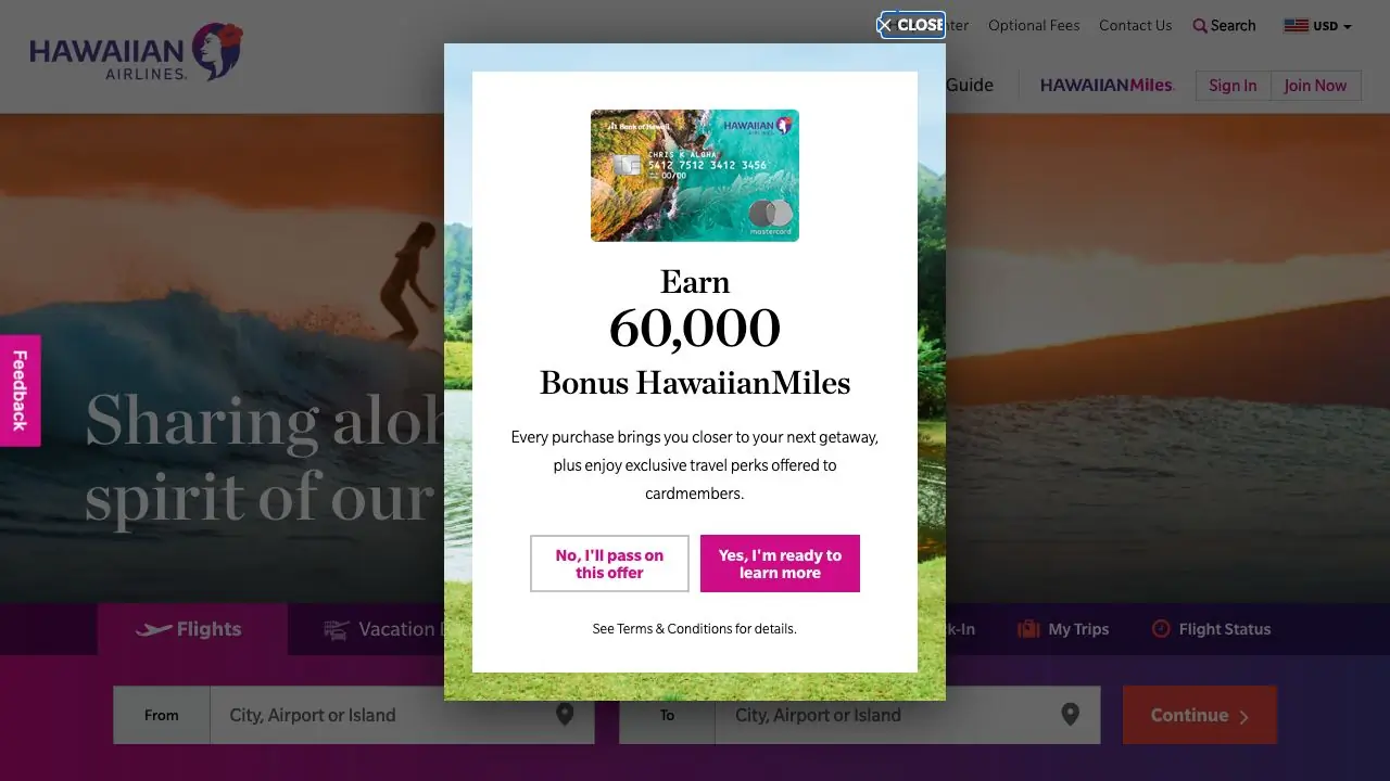 Screenshot of Hawaiian Airlines