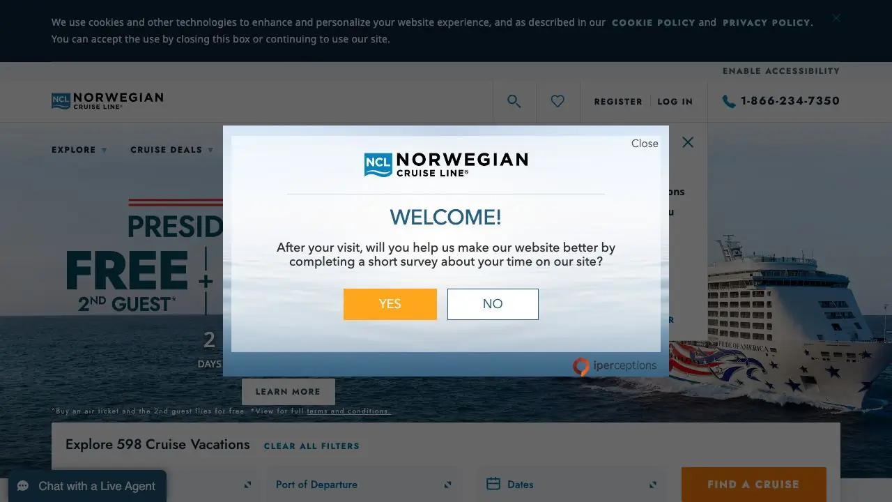 Screenshot of Norwegian Cruise Line