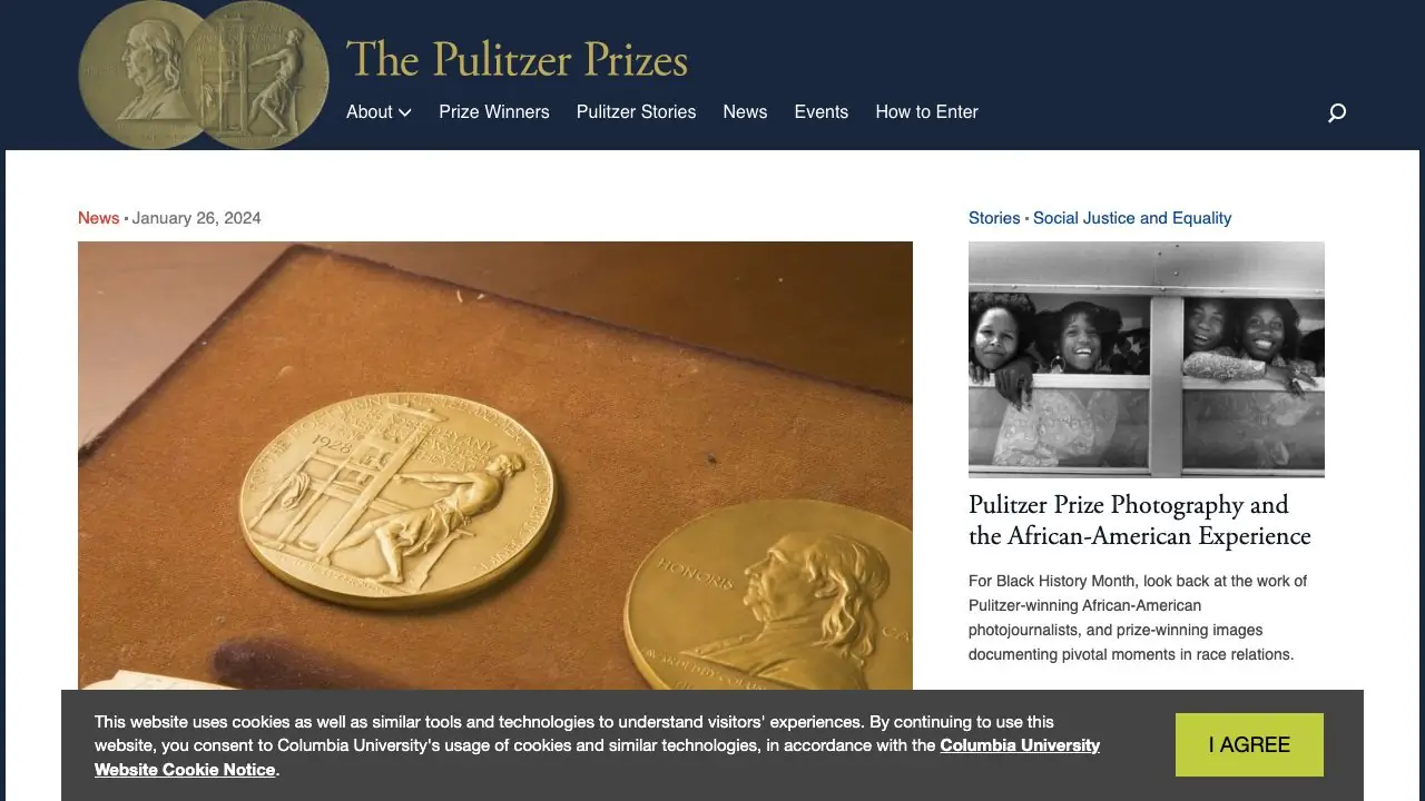 Screenshot of The Pulitzer Prizes